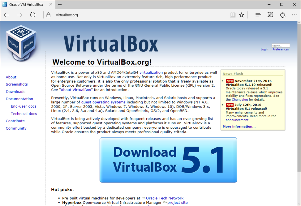 VirtualBox公式サイト